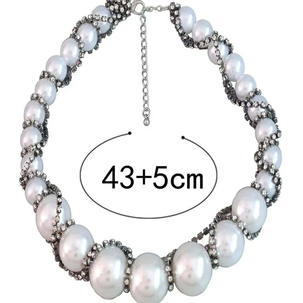 Glamorous Rhinestone & Faux Pearl Decor Chain Necklace